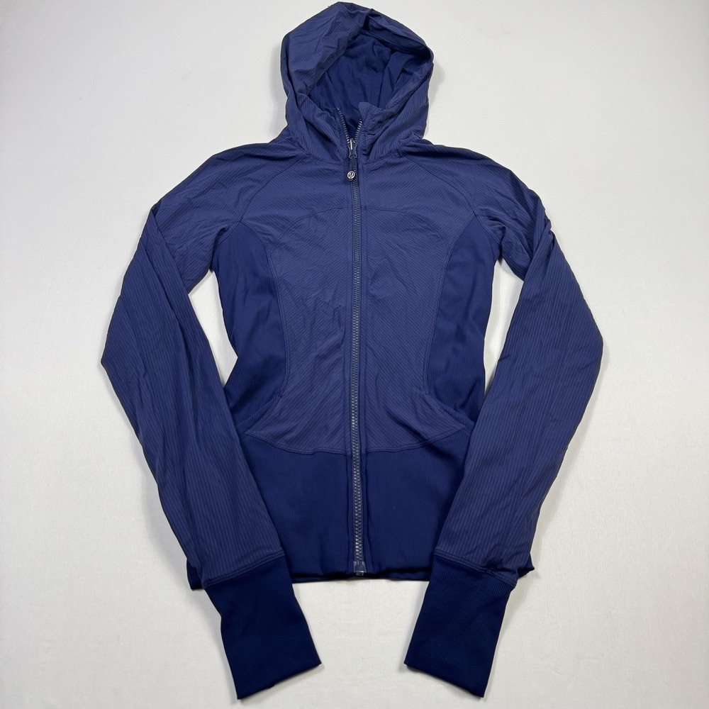 Lululemon Hoodie Womens 4 Blue Full‎ Zip Lightweight Hooded Stretch Logo